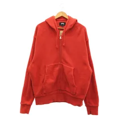 中古】STUSSY DOUBLE LAYER WAFFLE ZIP HOODIE サイズL オレンジ