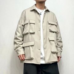 70s グレー ダブルフラップポケット オープンカラー シャツジャケット