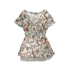 maxmara 白タグ 最高級ピュアシルク 花柄フリルブラウス バックリボン 