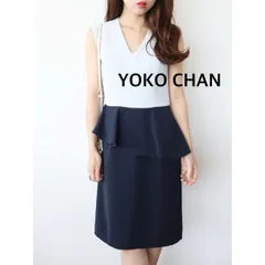 YOKO CHAN　ヨーコチャン　ワンピース　36    水色×ネイビー　日本製　ノースリーブ  キレイめ　大人上品　送料込み   6466630