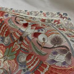 A5 夏物 美品 銀駒刺繍の蝶模様 小豆色 絽 紗 薄物 正絹 太鼓柄 名古屋帯 A5 夏物 美品 銀駒刺繍の蝶模様 小豆色 絽 紗 薄物 正絹 太鼓柄 名古屋