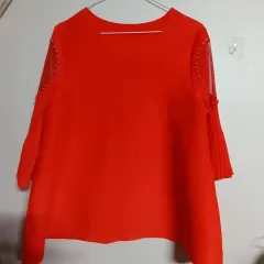 シャーリングブラウス パール装飾 フリーサイズ