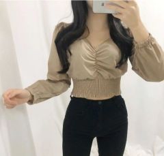美品 ポリーヌブロー シアー ハイネック クロップド トップス 半袖 黒 
