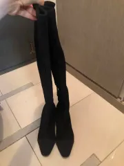 ブラック スウェード ロングブーツ 240 4cm ヒール ニーハイ