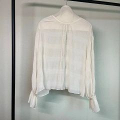 美品 カオス メランジェブラウス シアー バックスリット リボン 長袖 