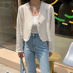 新品 アプワイザーリッシェ ゆる半袖リネンライクジャケット （オフ白
