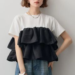 正規品】lumier 半袖 フリルデザイン Tシャツ ブラック - メルカリ