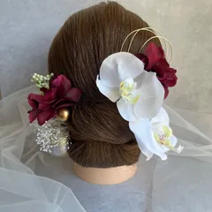 成人式☆振袖前撮り　髪飾りヘッドドレスヘッドパーツ　結婚式ウエディング　白無垢　色打掛　胡蝶蘭　水引　卒業式袴　七五三　和装小物