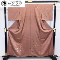 付下げ 京友禅作家 松井青々 木目柄に花模様 吾木香色 K-3842のサムネイル