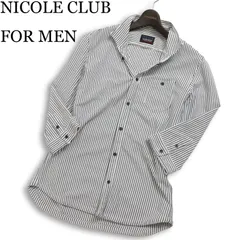 NICOLE CLUB FOR MEN ニコルクラブ フォーメン 襟ワイヤー★ 7分袖 ストライプ イタリアンカラー シャツ Sz.48 メンズ