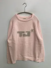 TINA:JOJUN ティーナジョジュン ニット/セーター M ピンク ニット 前面プリント ブランドロゴ ミドル丈 長袖 クルーネック(丸首)