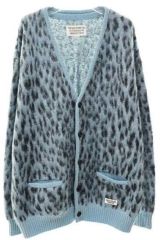 極美品】AMIRI ロゴ総柄 ジャガード ニットカーディガン ブルー系M 