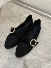 ツルバイマリコオイカワ フラット パール パンプス ブラック フラット
