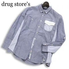 drug store's ドラッグストアーズ 通年★ ロゴ刺繍 長袖 ボタンダウン シャンブレー ストライプ 切替 シャツ Sz.3 メンズのサムネイル