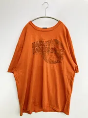 HARLEY-DAVIDSON ハーレーダビッドソン Tシャツ/カットソー 2XL オレンジ 前面プリント バックプリント ブランドロゴ ミドル丈 半袖 クルーネック(丸首)