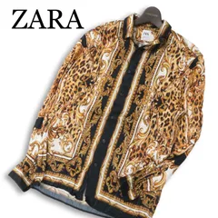 ZARA ザラ マン 現行タグ★ 長袖 総柄 バロック柄 レオパード柄 レーヨン ビッグシルエット シャツ Sz.M メンズ