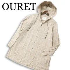 OURET オーレット 春夏★ 麻 リネン混 長袖 チェック柄 ロング丈 フーデッド シャツ ジャケット 日本製 Sz.M メンズのサムネイル