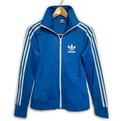 古着 adidas アディダス トラックジャケット ジャージ トレフォイルロゴ スリーストライプス 裏地レオパード ブルー 90サイズ 264-105