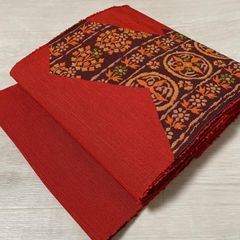 作り帯花柄和装帯赤緑金彩和柄美品和服アンティーク風高級感良(を-53S 