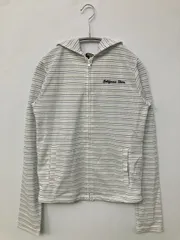 CALiFORNiA SHORE パーカー M ホワイト コットン ボーダー柄 ワンポイント 刺繍 ジップアップ 長袖