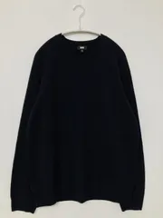 UNIQLO ユニクロ ニット/セーター XL ネイビー ウール・ニット 無地 ミドル丈 長袖 クルーネック(丸首)