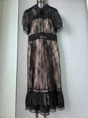 (タグ付き新)レース パフ袖 エンブロイダリー ロング丈ワンピース