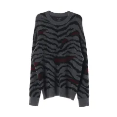 XS ALLSAINTS オールセインツ グレー ゼブラ パータン オーバーサイズ ラウンド ウールニット セーターのサムネイル