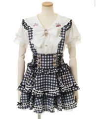LIZLISA はしごリボンギンガムティアードスカパン ブラック 美品