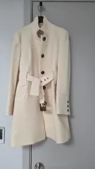 ZARA ザラ レディース ベルト付き ウール コート アイボリー M