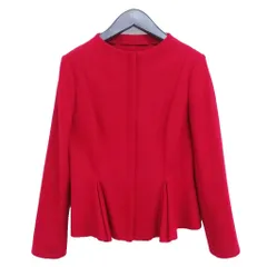 ランバン LANVIN COLLECTION ぺプラム ノーカラー ジャケット ジップアップ 美品 38 レッドのサムネイル