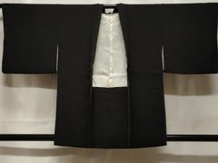 15/M 未使用・創作の単衣長羽織・裄70㎝着丈110cm黒ウール混④