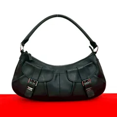極 美品 Christian Dior クリスチャンディオール ロゴ 金具 レザー 本革 セミ ワン ショルダーバッグ ハンドバッグ ブラック 30466