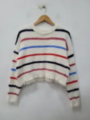 forever 21 アイボリー ボーダー柄 クロップド ニット