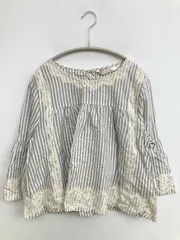 ZARA ザラ シャツ/ブラウス USA L ホワイト コットン ナイロン ストライプ柄 レース 刺繍 ショート丈 長袖 ノーカラー