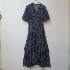 24AW グレースコンチネンタル フラワープリントフレアワンピース 36 黒