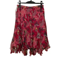  【美品】MOSCHINO　モスキーノ　シルクフレアスカート　総柄　赤　レッド　レディース　イタリア38サイズ　オシャレ　上品　高級感　クリーニング済み【Z1809】のサムネイル