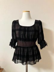 美品 COEL オリジナルジャガードボーダーブラウス コエル バルーン 