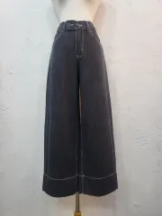 ブラック デニム ワイド パンツ