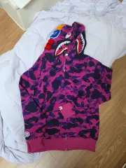 A BATHING APE パープル カモフラ シャーク フードジップアップ