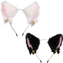 LUYING 고양이 귀 첨부 리본 첨부 네코미미 검은 고양이 흰 고양이 솜털 코스프레 가장 소품 헤어 액세서리 헤드 밴드 이벤트 학원 축제 할로윈 (카츄샤 2색)