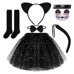 [Apparlxer] 猫 コスプレ 黒猫 女の子 猫 ねこ スカート ドレス かわいい ブラック 衣装 仮装 チュチュスカート 猫耳カチューシャ 子供 キッズ 可愛い パーティー ハロウィン 発表会 学園祭 演劇