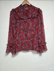 美品☆マルティニーク バックサテンフラワーフリル ブラウス プル 