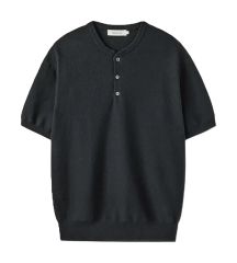 cos スリムフィット リブ編み ヘンリーTシャツ ネイビーメランジュ xs