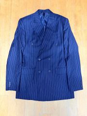 極美品 三陽山長 ダブルスーツ キッドモヘヤ混 A7 ストライプ ネイビー 