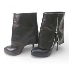 ジュゼッペザノッティデザイン GIUSEPPE ZANOTTI DESIGN 折り返しデザインショートブーツ カバーブーツ ピンヒール 38.5 ブラック 黒系 レザー イタリア製 のサムネイル