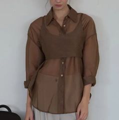 新品】BEAUTY &YOUTH シアーシャツ半袖ブラウンシャツ - メルカリ