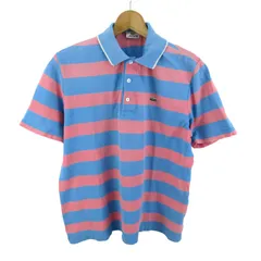 ラコステ ポロシャツ 半袖 ボーダー ロゴ トップス レディース 5サイズ ブルー×ピンク LACOSTE 【中古】