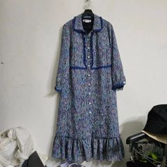 JENNE ジェンヌ 刺繍ドット フレアワンピース ブルー S ロング - メルカリ