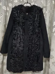 シープスキン バイカラー ウール ラウンド ジャケット