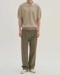 90s 00s ざっくり メッシュ テープヤーン 半袖 ニット ポロ ベージュ